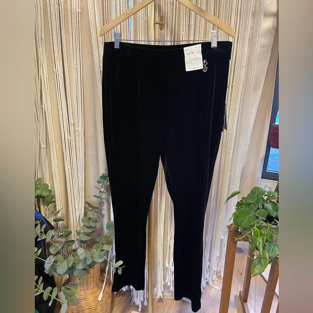 NWT Tommy Hilfiger stretch black velvet tapered ankle length pants size 16 - Picture 5 of 8